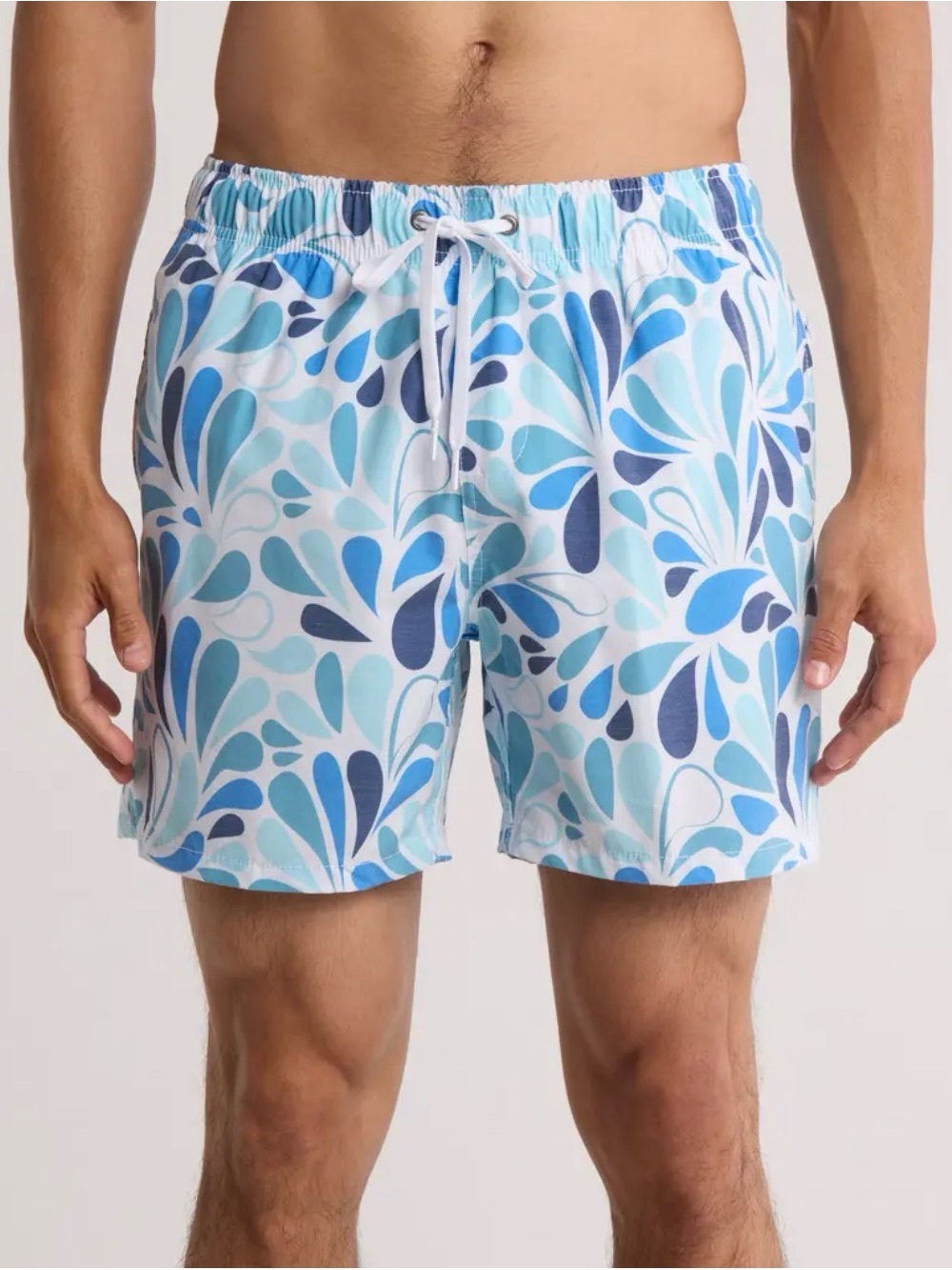 Blue Multi-Drop Print Men's Swim Trunks